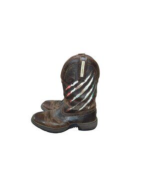 Shyanne Xero Gravity Lite Flag Brown Leather Square Toe Western Boots Women 9